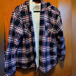 Sherpa lined plaid jacket with hood
